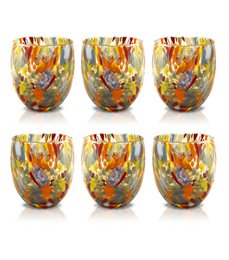 Klassieke waterglazen van handgeblazen en handgemaakt glas met Murano Murrine, lijn “I Colori di Murano”, 320 ml. Gemaakt in Italië