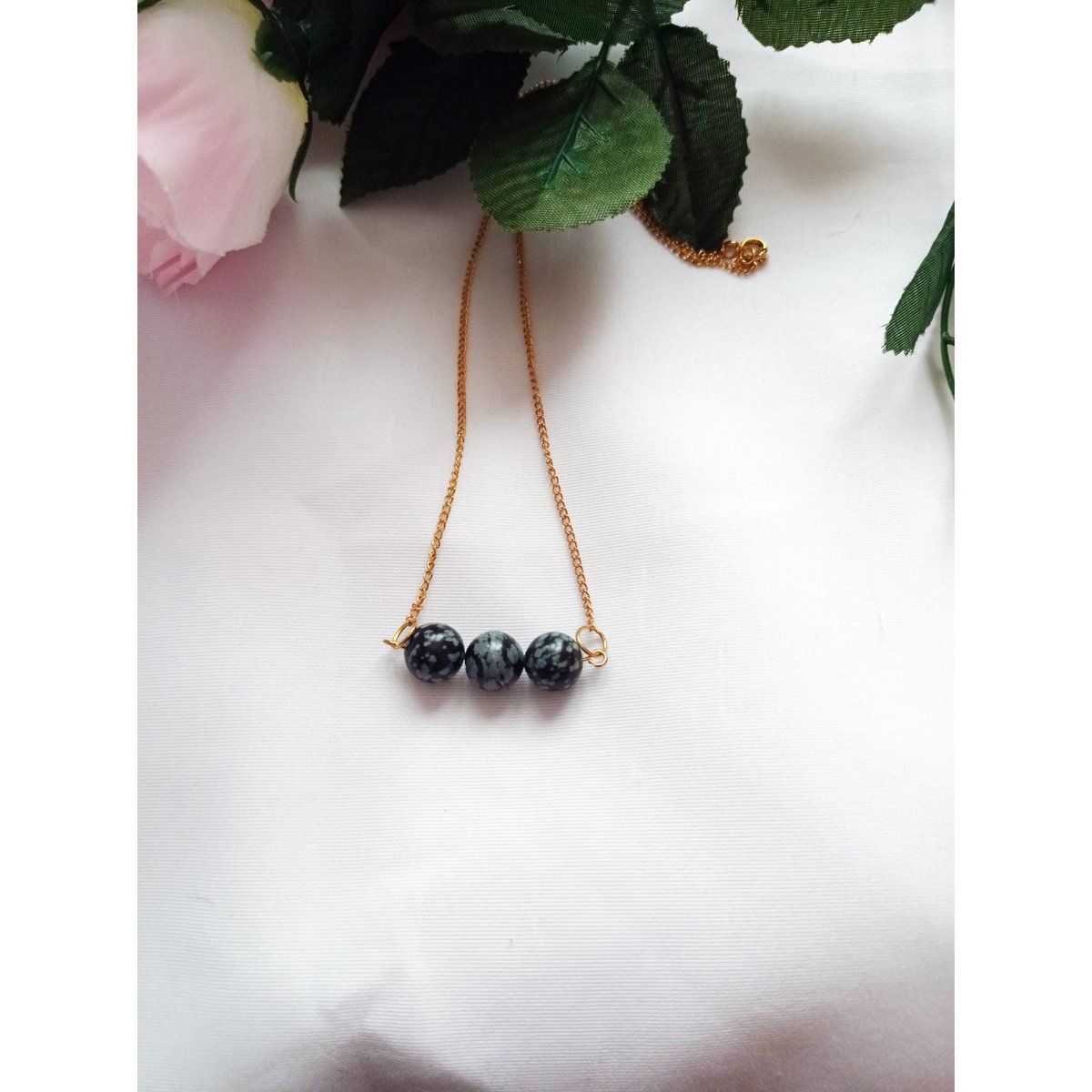 Snowflake Obsidian Gul Guld Vermeil halskæde, Snowflake Obsidian Bar halskæde, Gemstone Bar halskæde, Pendant halskæde | af nlanlaVictory