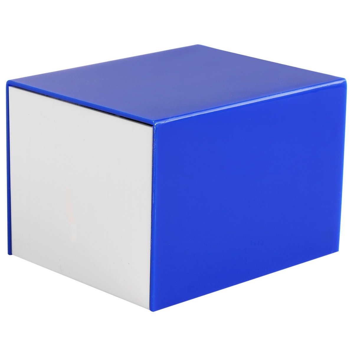 Plastic watch box, white/blue, hinged lid, pack of 12, 9.9 cm x 8.1 cm x 6.8 cm