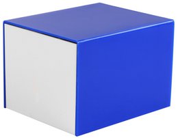 Plastic watch box, white/blue, hinged lid, pack of 12, 9.9 cm x 8.1 cm x 6.8 cm