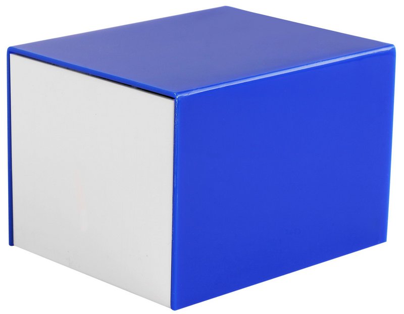 Plastic watch box, white/blue, hinged lid, pack of 12, 9.9 cm x 8.1 cm x 6.8 cm