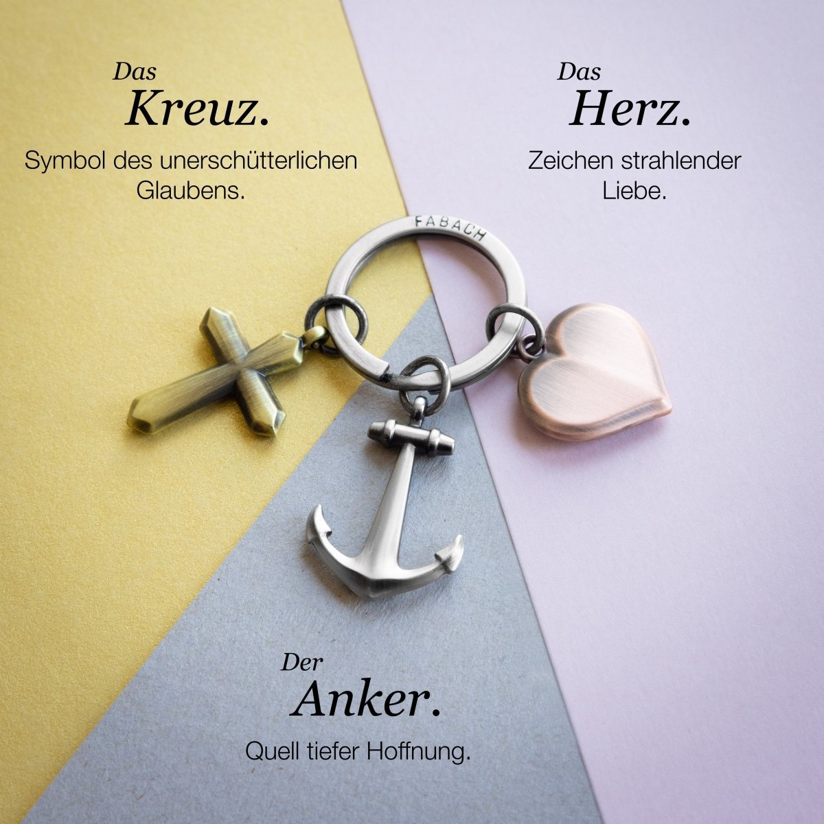 "Faith Love Hope" Keychain - Faith Love Hope - Cross Heart Anchor Lucky Charm