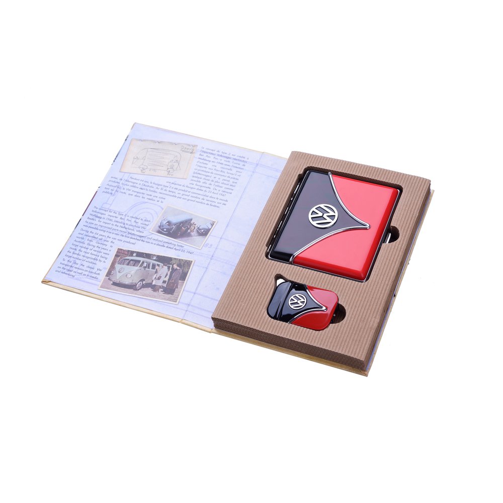 Gift book box VW Volkswagen cigarette case and Van mirror effect lighter