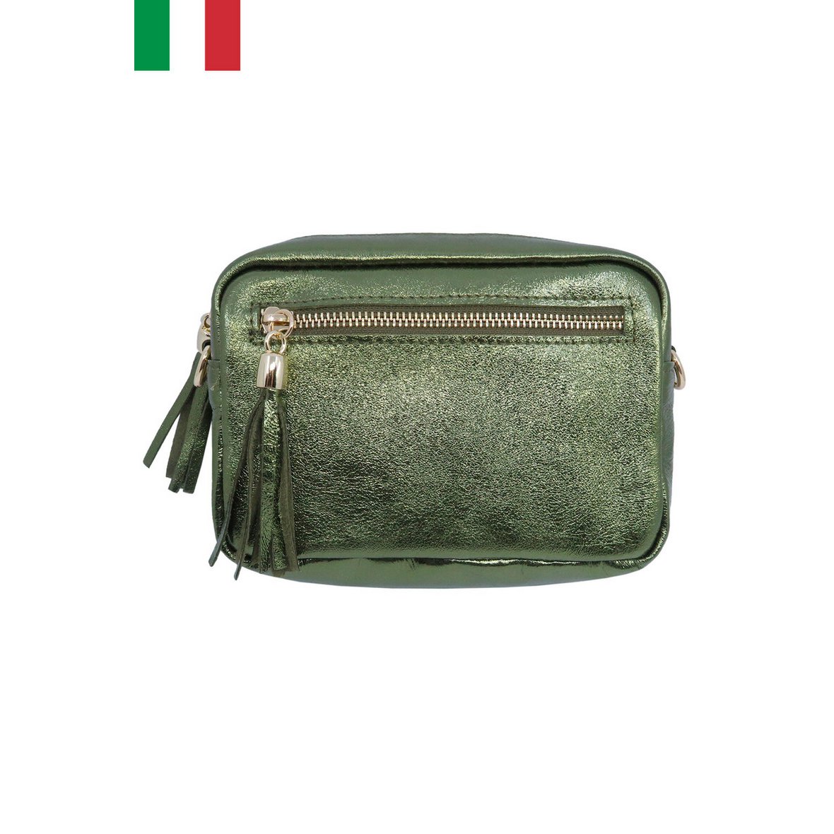 Iriserende leren schoudertas met metalen sluiting Made in Italy