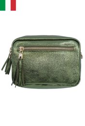 Iridescent leather shoulder bag with metal closure Made in Italy