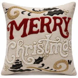Beige & Red Embroidered – Cushion Cover / Kussenhoes – Christmas 45×45 cm – Urbane Hide