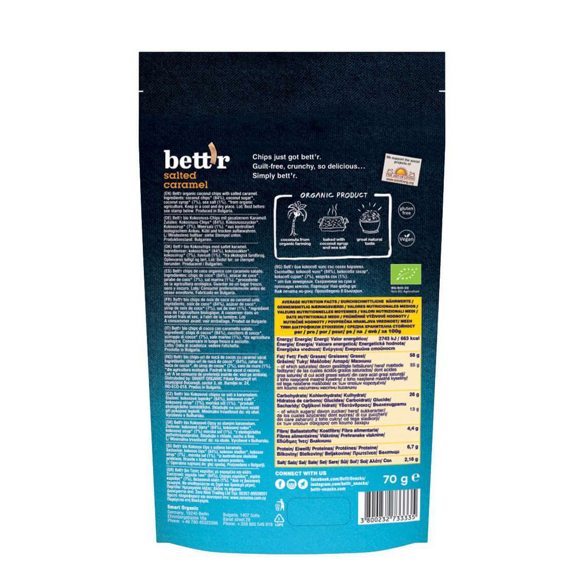 Coconut Chips Salted Caramel, organic, Bett'r, 70g