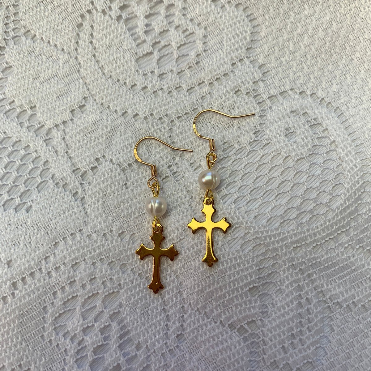 Pearls Cross Earrings