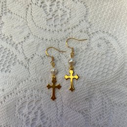 Pearls Cross Earrings