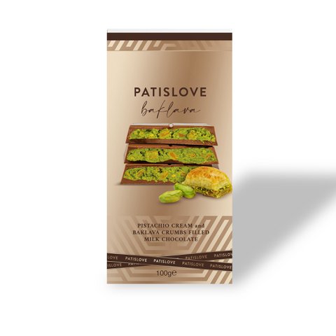 Pistache crème en baklava kruimels gevulde melkchocolade, 200 g