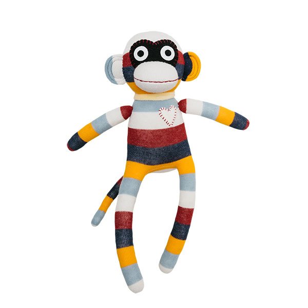 Peluche calcetín mono midi rayas burdeos/gris/naranja