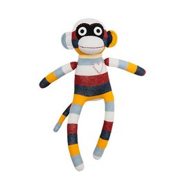 Peluche chaussette singe midi rayures bordeaux / gris / orange