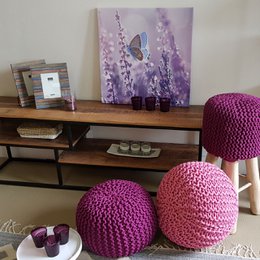 Knitted stool pouf Ø 45 H 30 cm cm seat pouf knitted floor cushion