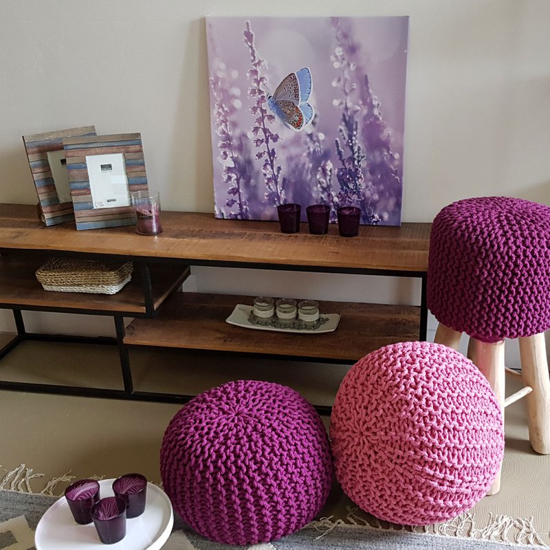 Knitted stool pouf Ø 45 H 30 cm cm seat pouf knitted floor cushion