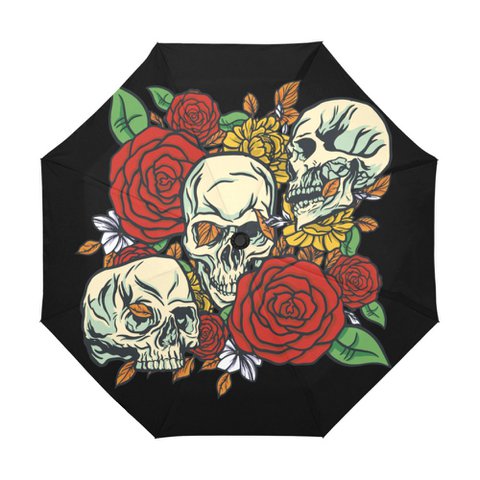 Umbrella Skull Roses Black