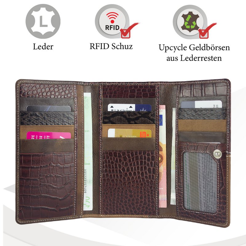 Cartera de mujer Sunsa. monedero de cuero. Cartera con protección RFID. Cartera sostenible hecha con retales de cuero. Cartera de mujer grande con muchos compartimentos para tarjetas de crédito: cartera/cartera para mujer, la mejor idea de regalo.
