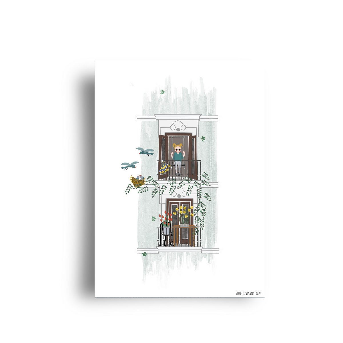 Postkarte 'Balkon im Frühling'