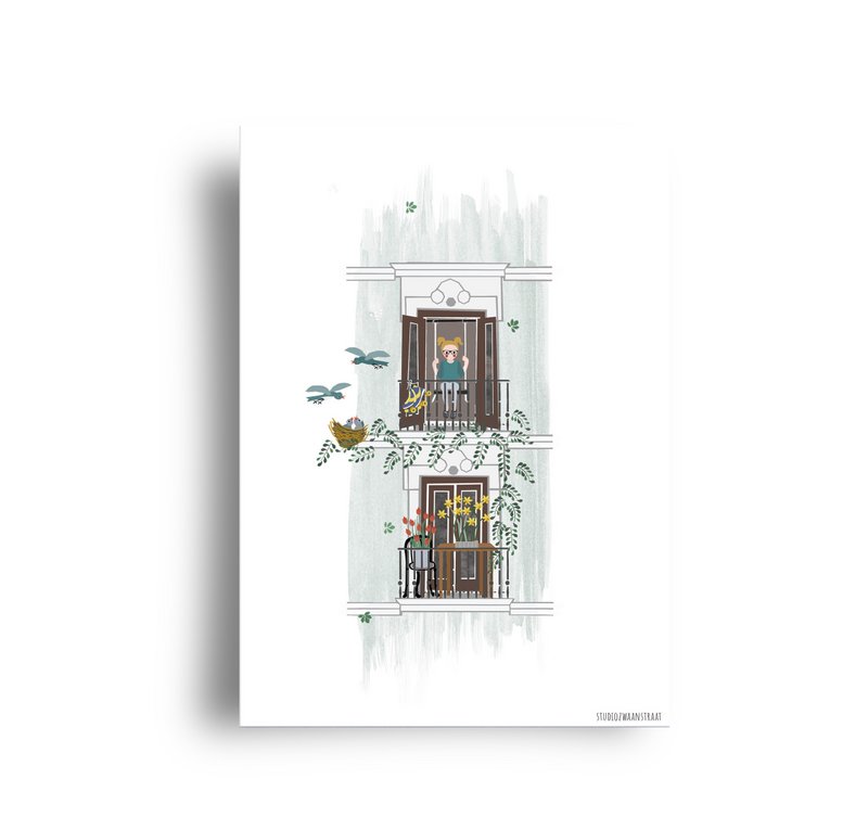 Postkarte 'Balkon im Frühling'