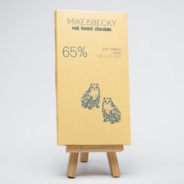 Organic dark chocolate bar with 65% cocoa content, made with Peruvian cacao beans.