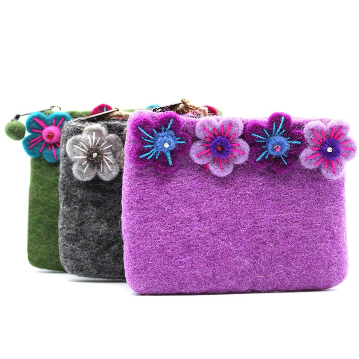 Etui met natuurlijke vilten rits (assortiment) - Vier bloemen