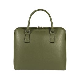 RB1019E | Unisex zakenaktentas van echt leer, gemaakt in Italië, met afneembare schouderband. Opzetstukken met glanzende nikkelen metalen karabijnhaken - Groene kleur - Afmetingen: 37 x 29 x 6,5 cm