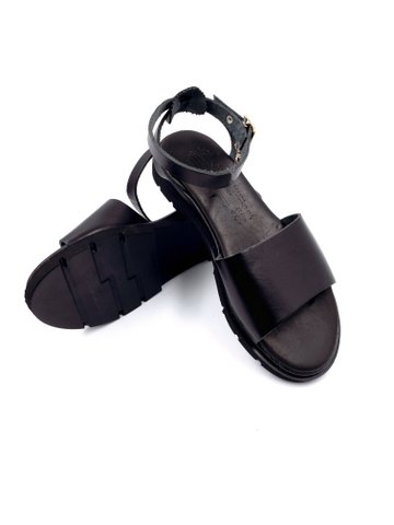 Zwarte leren sandalen met bandjes voor dames, leren Griekse sandalen met riem, schuif op sandalen met bandjes, platte leren sandalen met bandjes voor dames