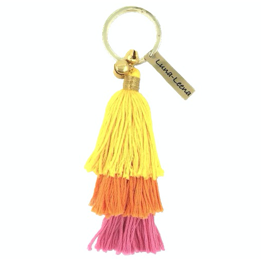 Llavera luna -leena boras amarillo - encanto de la bolsa - algodón orgánico - hecho a mano en nepal - percha de la bolsa