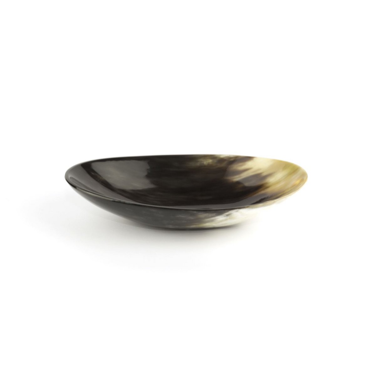 Grande coupe ovale en corne noire marbrée