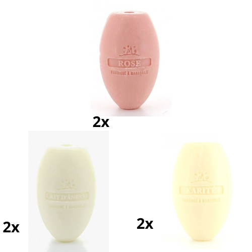 2x Karite-Kugelseife, 2x Eselsmilch, 2x Rose