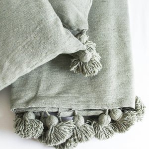 Organic cotton Moroccan blanket and pillow cover - Khaki Green