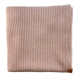 Soft, knitted crib blanket in a neutral beige color, perfect for keeping babies cozy.