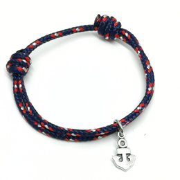 Schiebeknotenarmband mit kleinem,breiten Anhänger - Anker - blau weiß rot