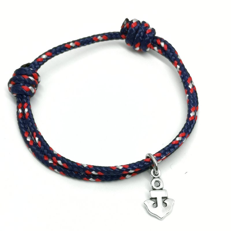 Schiebeknotenarmband mit kleinem,breiten Anhänger - Anker - blau weiß rot