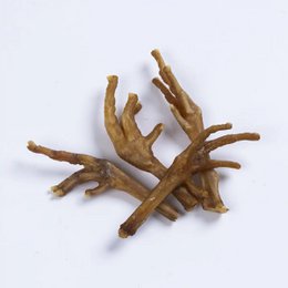 Chicken feet dog chew treats, natural brown dried pet food, chewy texture for dogs