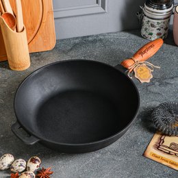 Ghisa padella frittura - Ø 28 x 6 cm - padella in ghisa per tutte le sorgenti di calore - manico in legno - PFAS gratuito - nero