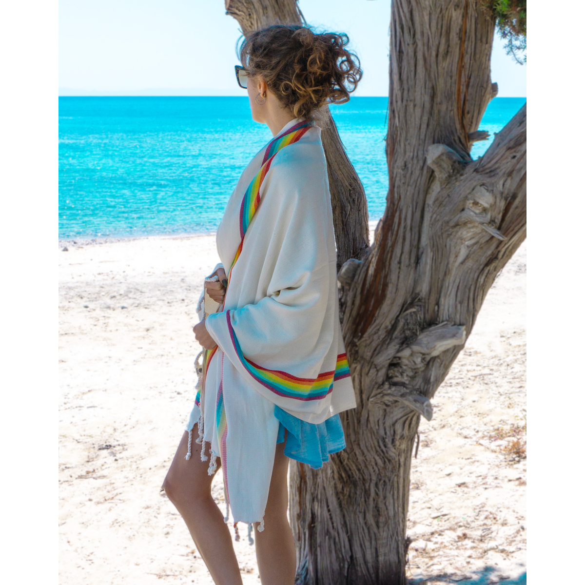 BAMBOO RAINBOW Beach Towel, Turkish Hammam Towel, Spa & Sauna Towel / Made of Bamboo and Cotton / Beige