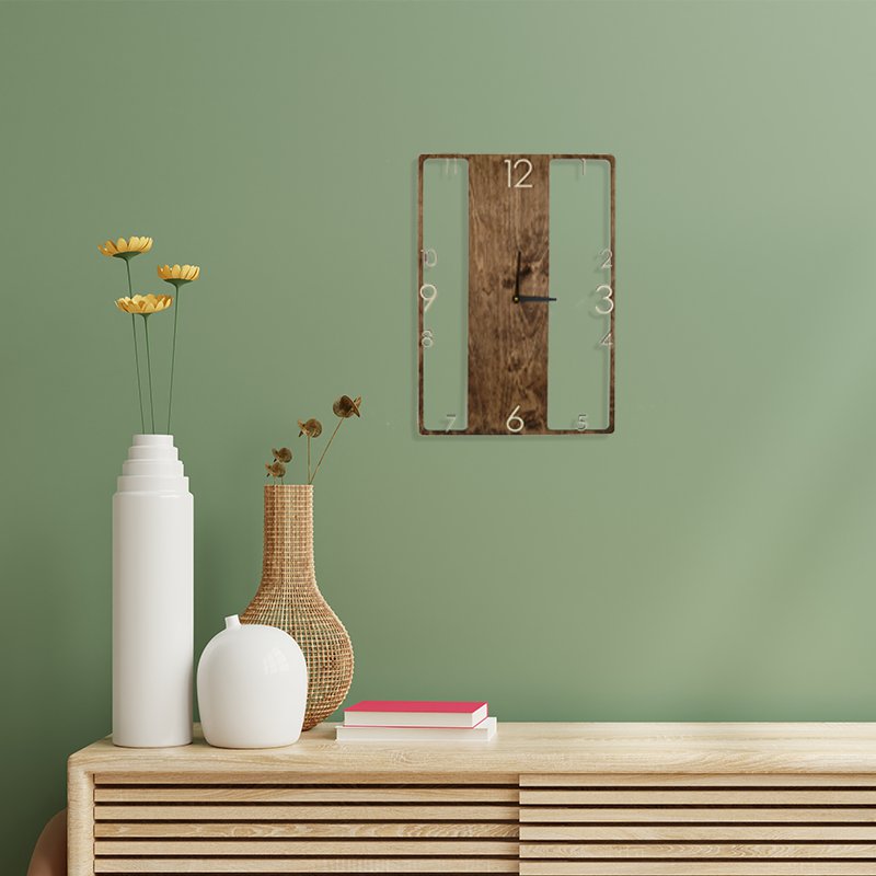 Large vertical rectangle wooden wall clock modern unusual