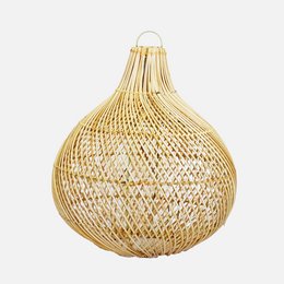 Natural rattan pendant lamp with mandala cross design, round shape, and natural color.