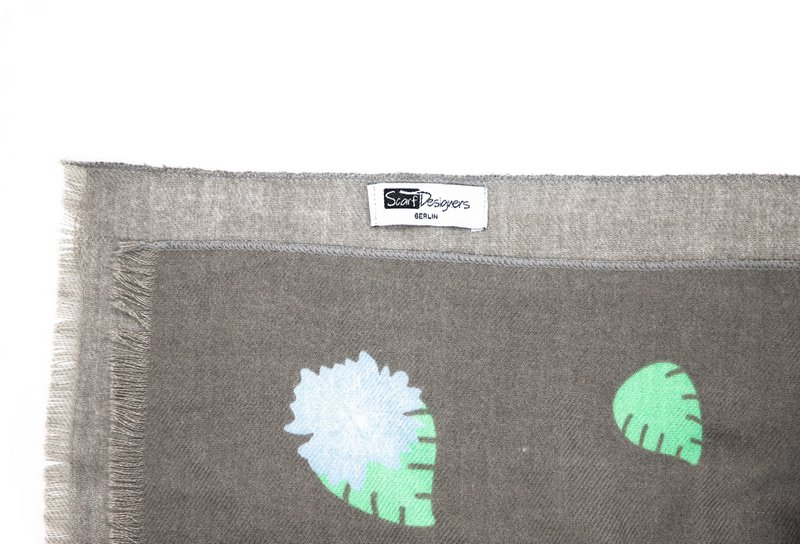 Écharpe en coton avec imprimé flamant - gris