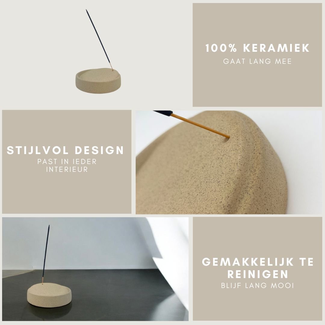 røgelsesholder - røgelsesholder - keramik - rund - skrå - beige - diameter 14,5 cm - røgelsebrænder