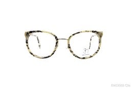 Stylish tortoiseshell-patterned eyeglasses with a round, cat-eye frame shape.