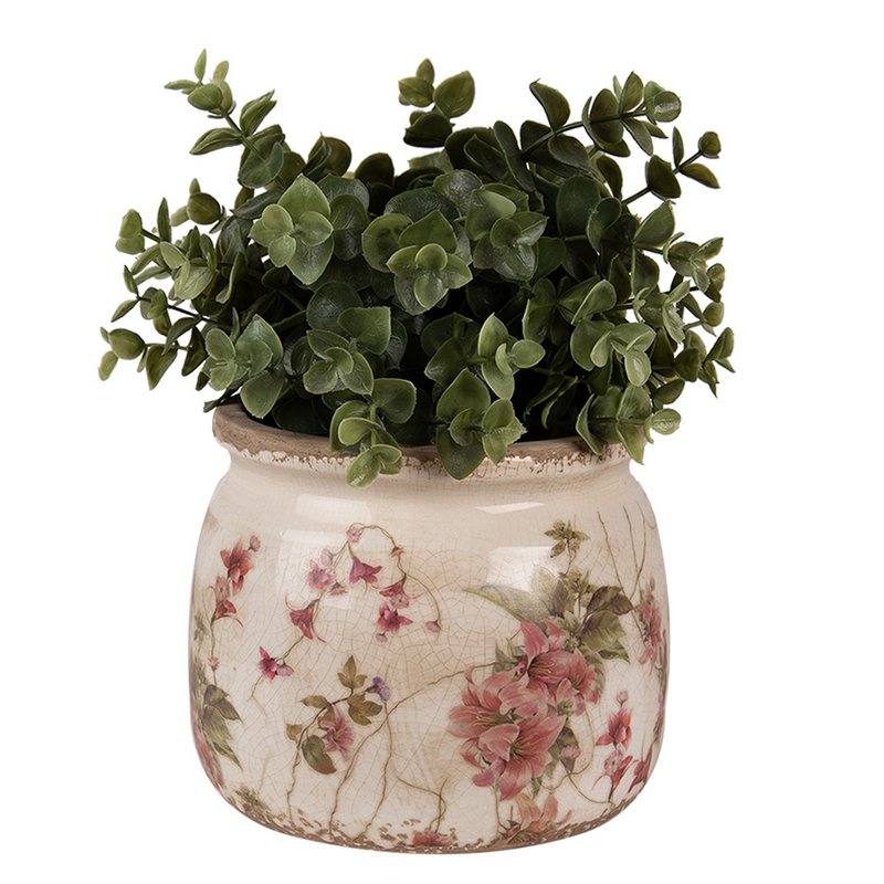 Flowerpot Ø 16x13 cm Beige pink ceramic flower flowerpot inside
