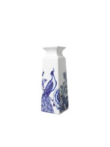 Vase quadratische Blume und Pfau klein