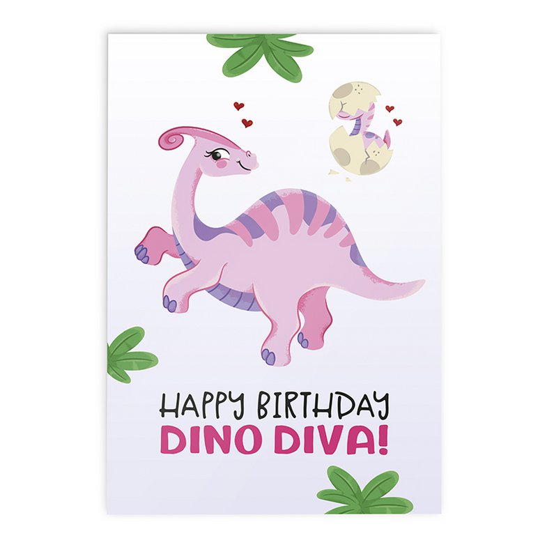 Cartes de vœux Dinosaure Félicitations Dino Girls // Set 3 Pièces