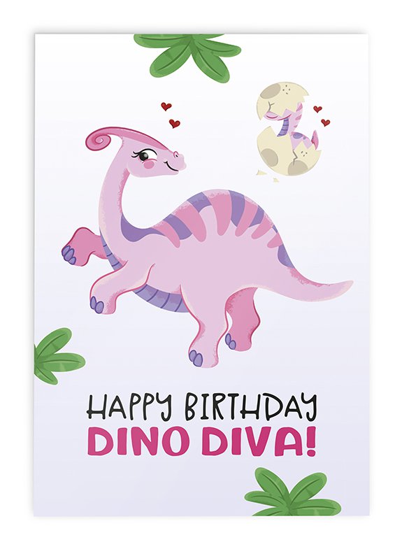 Biglietti d'auguri Dinosauro Congratulazioni Dino Girls // Set 3 pezzi