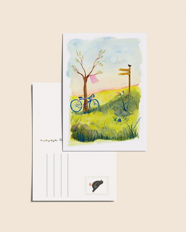 “Cycling break” – A6 Illustrated Postcard | 350gsm Tintoretto Gesso
