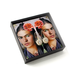 Gold plated earrings with glittering crystal stones,  inspired by  Frida Kahlo