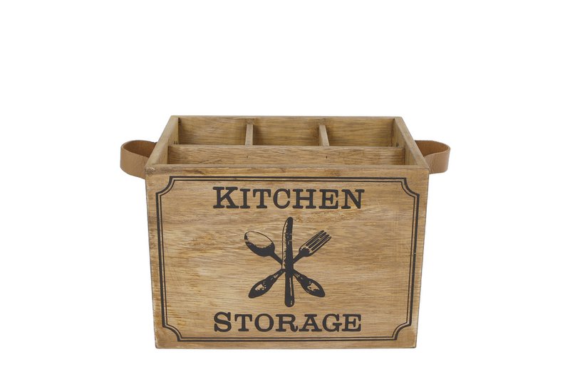 Portaposate in legno Portaoggetti da cucina manico in pelle 17x125x125cm