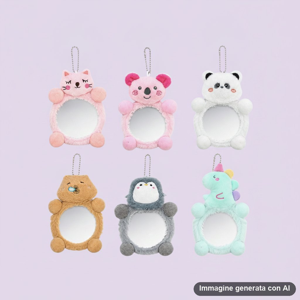 Dierenpluche compacte spiegel - Kawaii sleutelhangerset