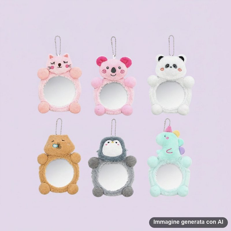 Dierenpluche compacte spiegel - Kawaii sleutelhangerset